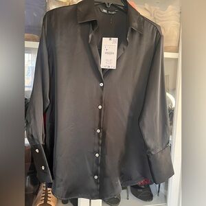 Zara Satin Blouse NWT Small Black